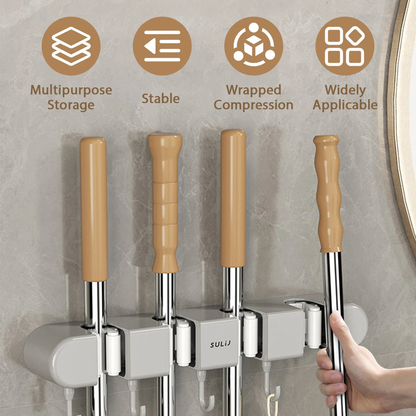 Self-Adhesive Broom Mop Holder with Hooks