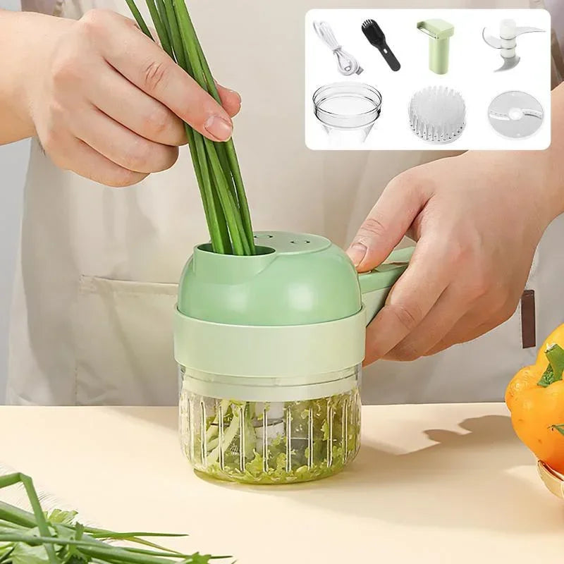 Portable 4 in 1 Handheld Electric Vegetable Slicer USB Rechargeable Food Processor Garlic Chili Onion Celery Ginger Meat Chopper