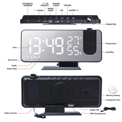 LED Digital Projection Alarm Clock Watch